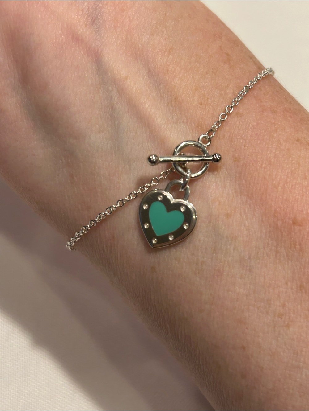 NEW Tiffany & Co. Silver and Blue Enamel Heart Toggle Bracelet - Blue Box - Picture 7 of 12